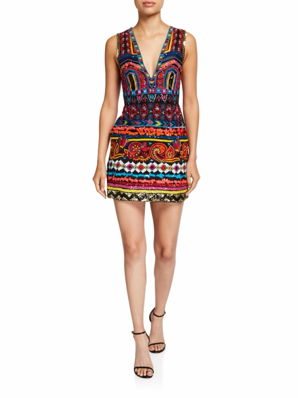 alice + olivia patty embroidered v neck latern dress